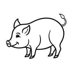 Cute cartoon pig illustration black and white minimalist outline style perfect for childrens designs or educational material