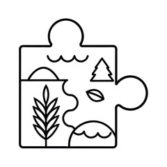 Nature puzzle piece illustration showing landscape elements and environment outline concept