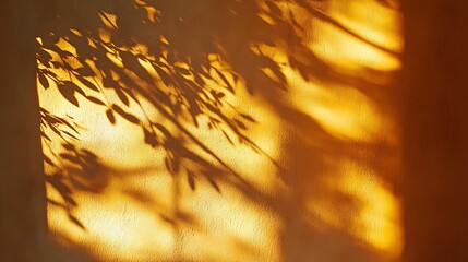 Warm golden sunlight casting shadows on a stucco wall