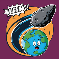 Naklejka premium Asteroid Day June 30 awareness vector design – asteroid characters, asteroid facts infographic, Earth and space illustration, cosmic theme, solid color, no gradient, flat style vector