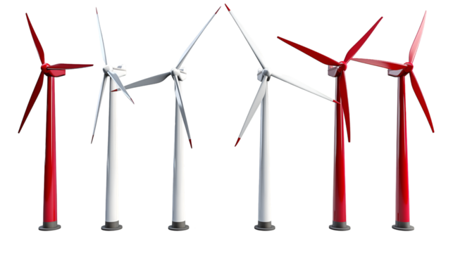 Red White Wind Turbines Clean Sustainable Energy Technology.
