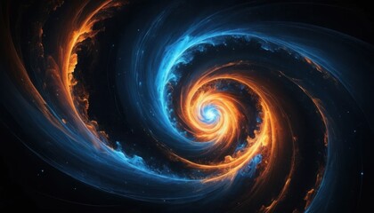 Obraz premium Abstract fractal art swirls with blue light in a dark, vortex-like spiral galaxy illustration of space energy