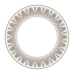 Beautiful gold vector round european frame with arabesque, floral element. Traditional classic greek ornament. Golden plate with floral design. Vintage, ethnic frame with arabesques. EPS. For printing