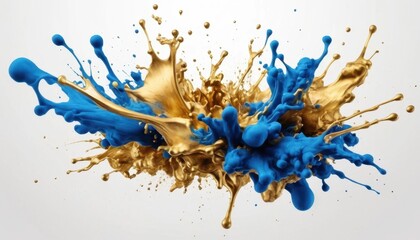 Fototapeta premium Blue ink and paint splashes create a textured watercolor design
