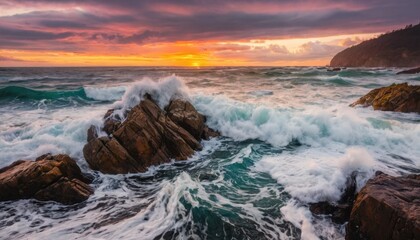 Obraz premium Golden sunrises and sunsets paint the water of rivers and lakes with hues of purple and gold