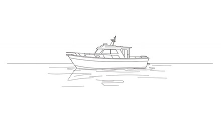 Naklejka premium Simple line drawing of a motorboat on calm water