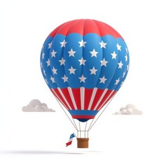 Patriotically Decorated Hot Air Balloon Soaring Through Clouds American Flag Design