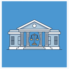 Flat Illustration Vector Courthouse with Scales of Justice Icon in Minimalist Style