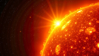 Magnetic Storms, Solar surface emitting bright rays against dark space  