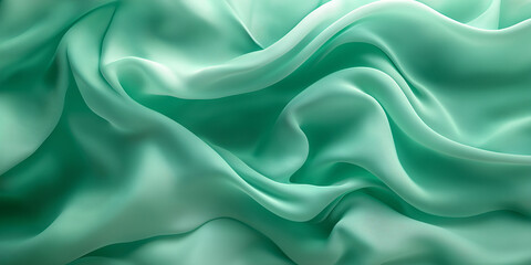 Fototapeta premium Elegant Draped Mint Green Silk Fabric Texture Background Luxurious Soft Smooth Textile Fashion Design Wedding Invitation Website Banner