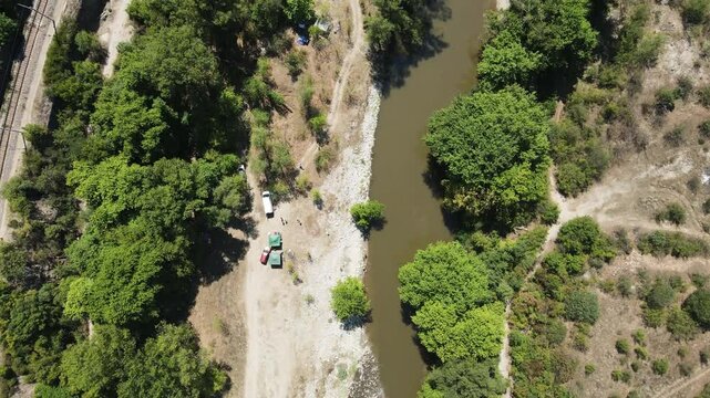 Aerial view of Struma River passing through the Kresna Gorge, Bulgaria