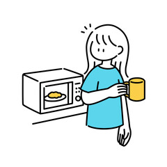 電子レンジで温めていたことを忘れて催促される女の子のイラスト