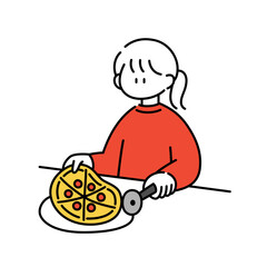 思ったよりピザが切れてなかった女の子のイラスト