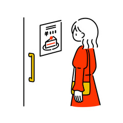 気になるカフェを見かけたけれど入る勇気が出ない女の子のイラスト