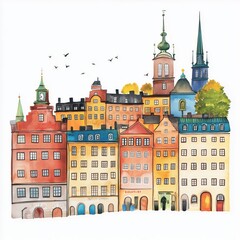 Fototapeta premium Gamla Stan. Gamla Stan hand drawn watercolor illustration