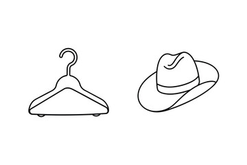 Minimalist Line Art Illustration Of Clothes Hanger And Cowboy Hat Isolated