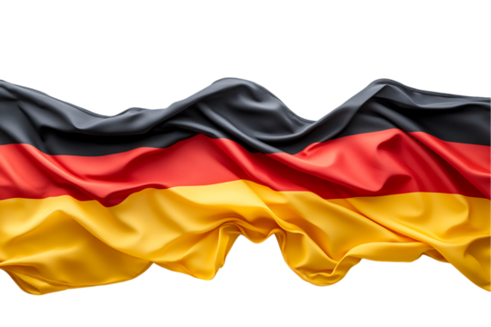 German Flag Waving, Black Red Gold Fabric Texture, Transparent Background, PNG