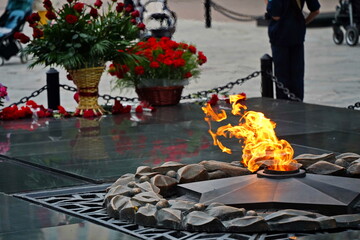 Eternal flame. A symbol in honor of the fallen heroes of the Second World War. Memorial Day, May 9th.