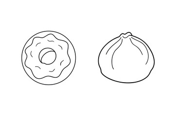 Doughnut And Dumpling Isolated Outline Sketch Asian Cuisine Pastry Treats