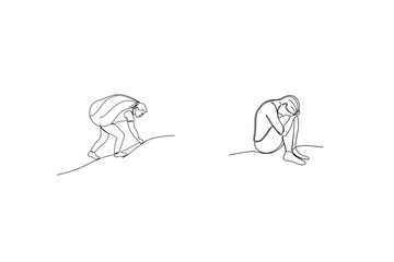 Burden And Grief Minimalism Line Art Illustration Of Struggle And Despair