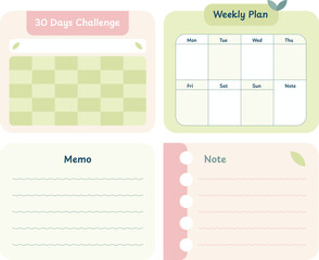 Cute decorative journal element design, planner journaling stationery elements, notepad memopad design in pastel color 