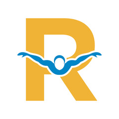 Swimming Logo combine with letter R vector template