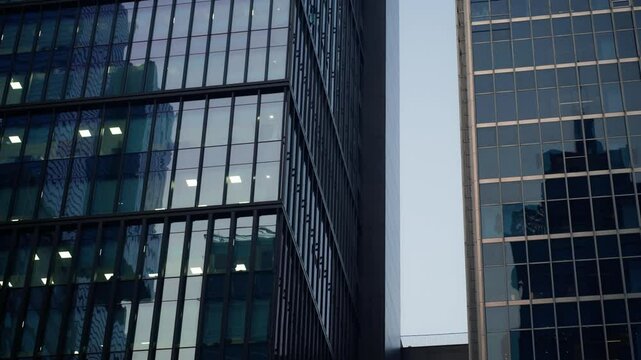 Glass Facade In Modern Buildings In Gangnam, Seoul, South Korea. - closeup shot