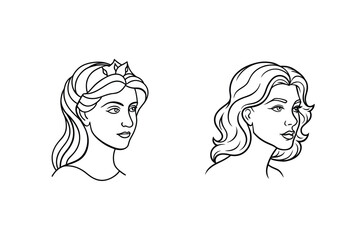 Black And White Line Art Of Two Women With Different Hairstyles