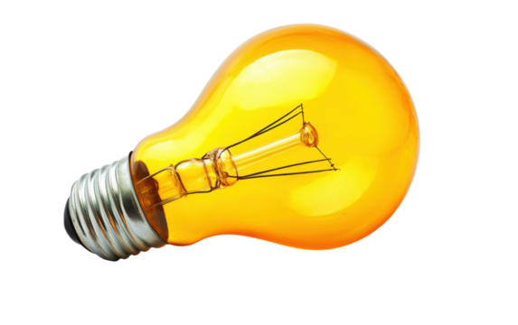 A light bulb is sitting on a white background