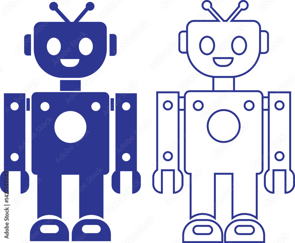 Poster robot flat, outline icon set. gpt chatbot. artificial intelligence, trendy technology, support servi
