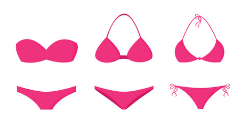 three bikinis with different patterns isolated vector illustration