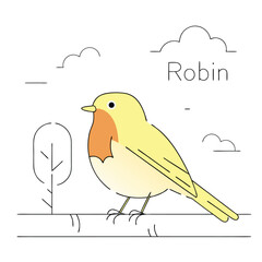 Robin Bird Illustration Iconic Red-Breasted Songbird for Seasonal and Nature Art