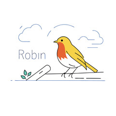 Robin Bird Illustration Iconic Red-Breasted Songbird for Seasonal and Nature Art