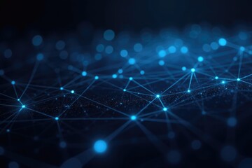 Obraz premium Abstract Digital Network with Glowing Blue Nodes and Interconnected Lines in a Futuristic Sci-Fi Aesthetic