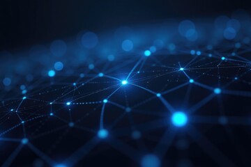 Obraz premium Abstract Digital Network with Glowing Blue Nodes and Interconnected Lines in a Futuristic Sci-Fi Aesthetic