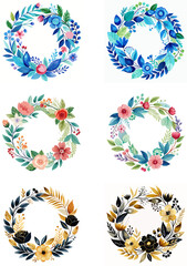 Fototapeta premium Set of Elegant Floral Wreath Collection Featuring Six Decorative Designs