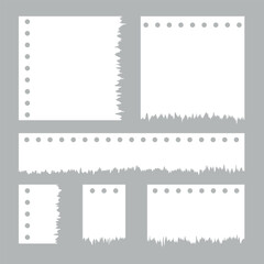 Vector set of torn notebook pages with round holes, ripped edge paper sheets imitating perforated notepad pages