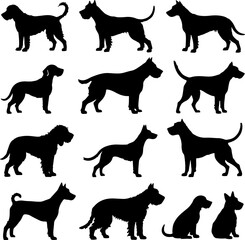 silhouettes of dogs in various poses vector set bundle