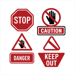Obraz premium Set stop red sign icon with white hand, do not enter. Warning stop sign - stock vector