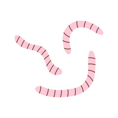 Pink Worms Set. Hand drawn striped curvy creatures various shapes. Flat Nature vector illustration