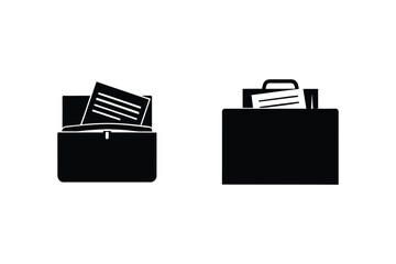 Black and white vector illustration of two briefcases with documents inside minimalistic style