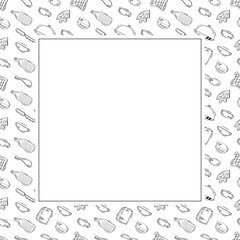 kitchen utensil frame. doodle kitchenware square frame. kitchen background