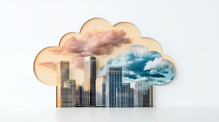 Fototapeta premium Creative cloud cityscape art installation urban environment modern design whimsical viewpoint