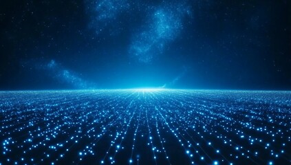 A Dazzling Tapestry of Blue Light Illuminates a Digital Horizon Landscape