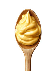 Creamy Yellow Sauce in Wooden Spoon Delicious Condiment