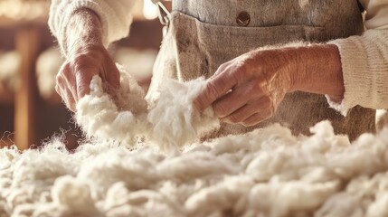 Obraz premium Wool fibers being brushed and prepared for hand spinning