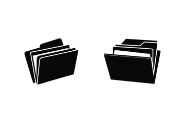 Two black open folders for documents isolated on white background