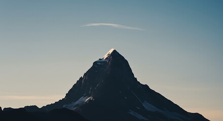 Mountain peak as a single jagged line, snow cap hint, alpine minimalism