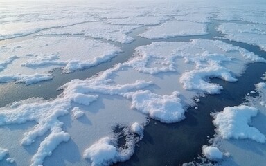Frozen Arctic Landscape with Melting Sea Ice under Bright Sunlight