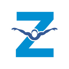 Swimming Logo combine with letter Z vector template